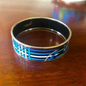 Hermes Enamel Bangle Blue, White, Black, Gray and Silver